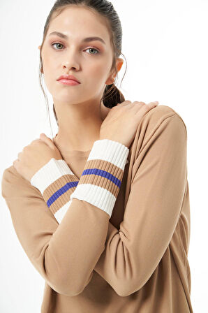 Kol Renkli Rayon Triko Camel Tunik