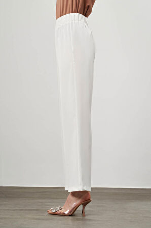 Beli Lastikli Saten Ekru Pantolon