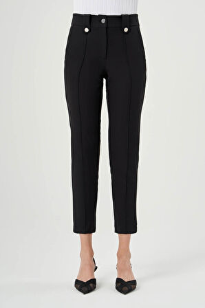 Süs Düğmeli Siyah Pantolon