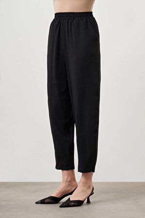 Beli Lastikli Şalvar Siyah Pantolon