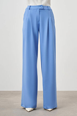 Pileli Double Mavi Pantolon