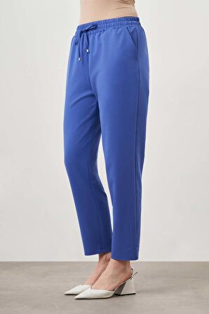 Beli Lastik Bağcıklı Mavi Pantolon