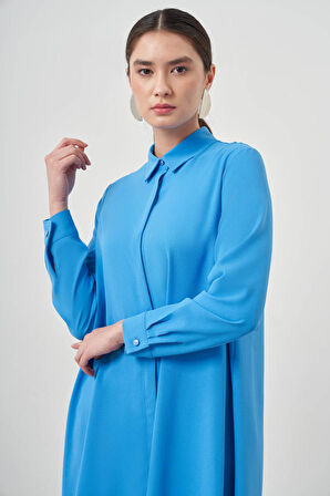 Arkası Uzun Mavi Tunik