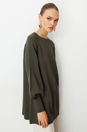 Balon Kollu Rayon Haki Tunik