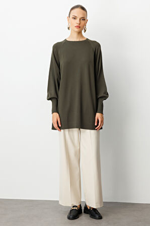 Balon Kollu Rayon Haki Tunik