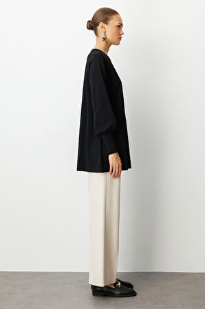 Balon Kollu Rayon Siyah Tunik