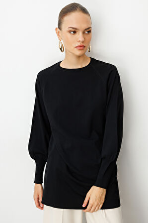 Balon Kollu Rayon Siyah Tunik