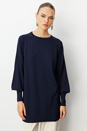 Balon Kollu Rayon Lacivert Tunik