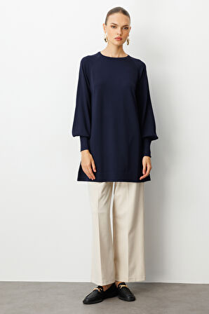Balon Kollu Rayon Lacivert Tunik