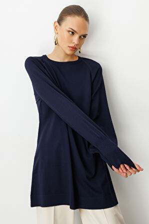 Balon Kollu Rayon Lacivert Tunik