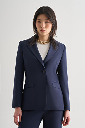 Mizalle Lacivert Tek Düğme Klasik Blazer Ceket