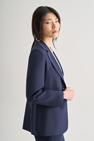 Mizalle Lacivert Tek Düğme Klasik Blazer Ceket
