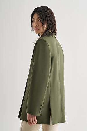 Mizalle Oversize Çift Yırtmaçlı Haki Blazer Ceket