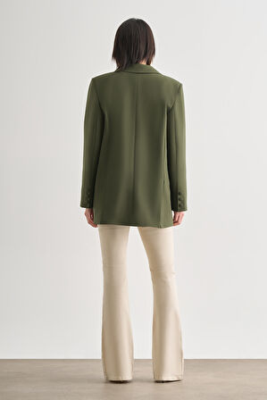 Mizalle Oversize Çift Yırtmaçlı Haki Blazer Ceket