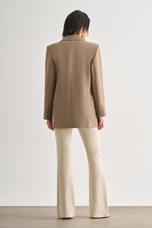 Mizalle Oversize Çift Yırtmaçlı Bej Blazer Ceket