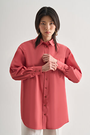 Mizalle Premium Saf Pamuk Şeftali Rengi Oversize Gömlek