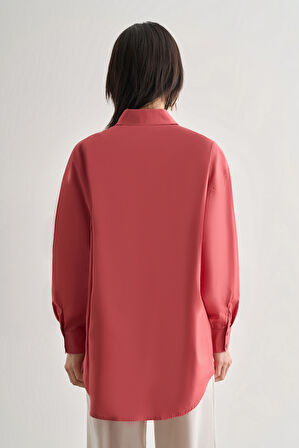 Mizalle Premium Saf Pamuk Şeftali Rengi Oversize Gömlek
