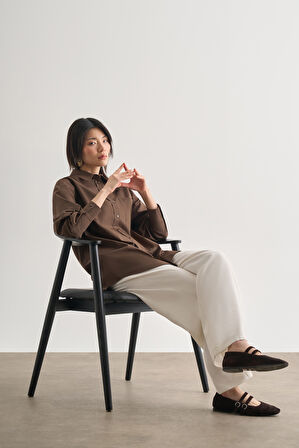 Mizalle Premium Saf Pamuk Kahverengi Oversize Gömlek