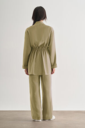 Mizalle Su Yeşili Rahat Kesim Geniş Paçalı Modal Pantolon