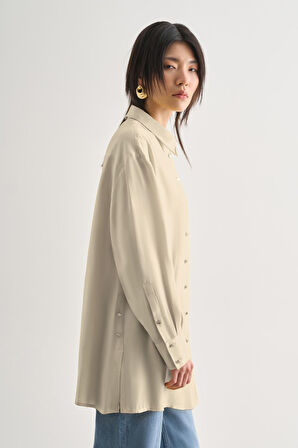 Mizalle Yan Düğme Detaylı Premium Modal Taş Rengi Tunik