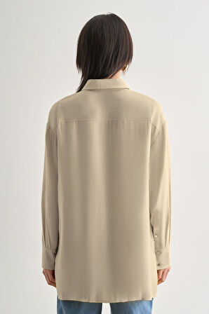 Mizalle Yan Düğme Detaylı Premium Modal Taş Rengi Tunik