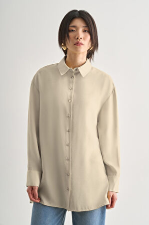 Mizalle Yan Düğme Detaylı Premium Modal Taş Rengi Tunik