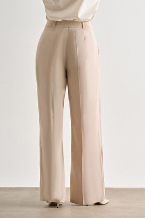 Mizalle Taş Rengi Çift Pileli Geniş Kesim Modal Pantolon