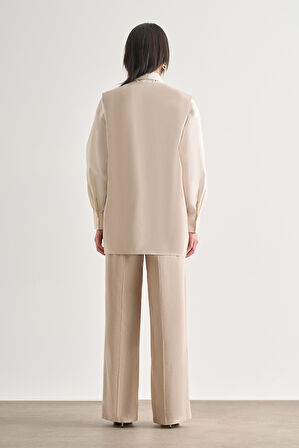 Mizalle Düğmeli Yakasız Taş Rengi Yelek