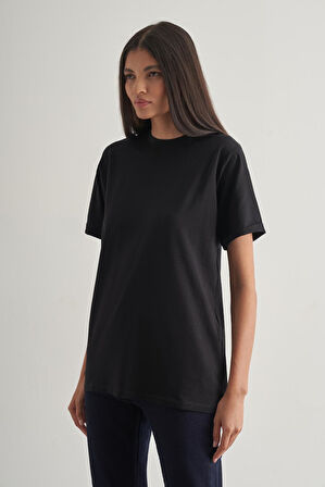 Mizalle Pamuklu Siyah Oversize Basic Tişört