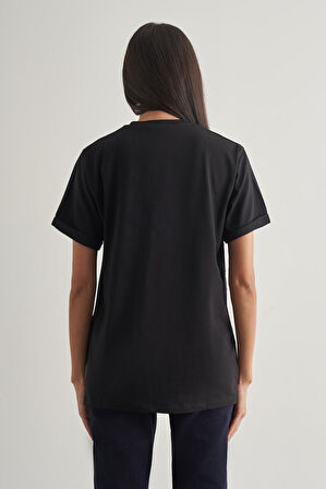 Mizalle Pamuklu Siyah Oversize Basic Tişört