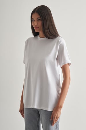Mizalle Pamuklu Ekru Oversize Basic Tişört