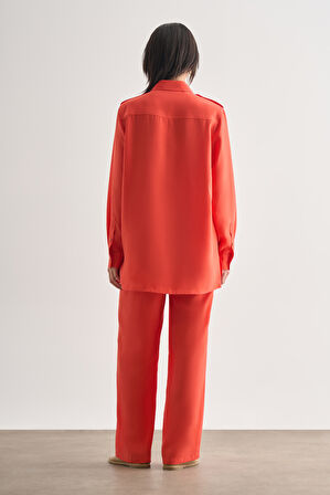 Mizalle Nar Çiçeği Kemerli Rahat Kesim Modal Pantolon