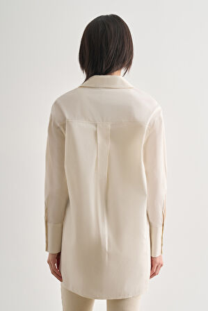 Mizalle Premium Saf Pamuk Kalın Manşetli Oversize Beyaz Gömlek