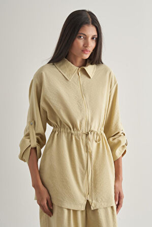 Mizalle Modal Karışımlı Fermuarlı Su Yeşili Tunik