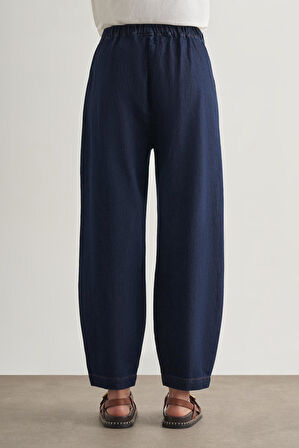 Mizalle Beli İpli Balon Fit Lacivert Denim Pantolon