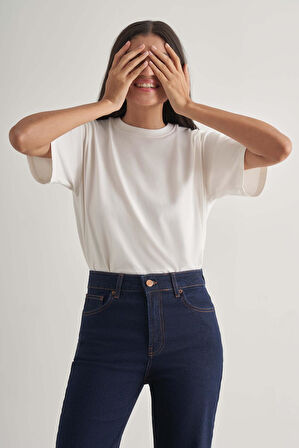 Mizalle Straight Fit Yüksek Bel Lacivert Denim Pantolon