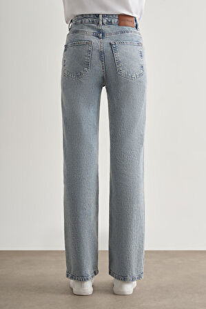Mizalle Straight Fit Yüksek Bel Mavi Denim Pantolon