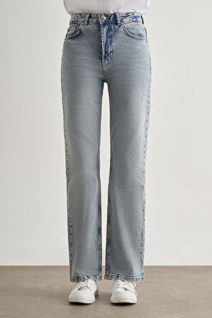 Mizalle Straight Fit Yüksek Bel Mavi Denim Pantolon