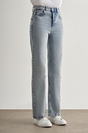 Mizalle Straight Fit Yüksek Bel Mavi Denim Pantolon
