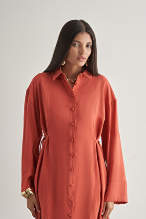 Mizalle Yandan Bağlı Modal Karışımlı Mercan Rengi Tunik