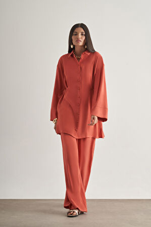 Mizalle Yandan Bağlı Modal Karışımlı Mercan Rengi Tunik