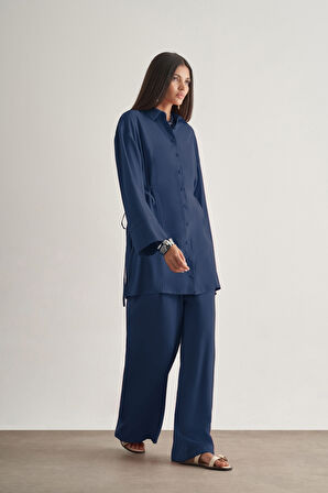 Mizalle Yandan Bağlı Modal Karışımlı İndigo Mavi Tunik