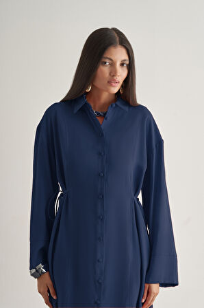 Mizalle Yandan Bağlı Modal Karışımlı İndigo Mavi Tunik