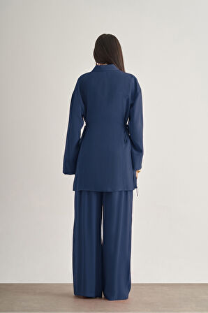 Mizalle Yandan Bağlı Modal Karışımlı İndigo Mavi Tunik