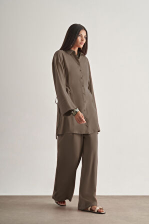 Mizalle Yandan Bağlı Modal Karışımlı Vizon Rengi Tunik