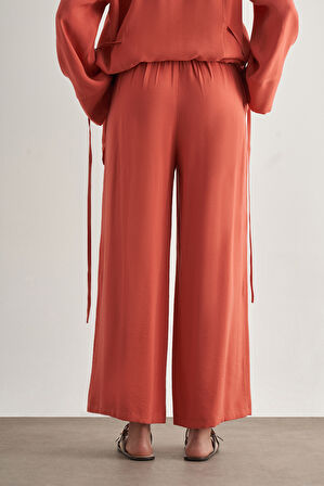Mizalle Beli İpli Modal Karışımlı Mercan Rengi Rahat Pantolon