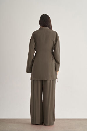 Mizalle Beli İpli Modal Karışımlı Vizon Rengi Rahat Pantolon