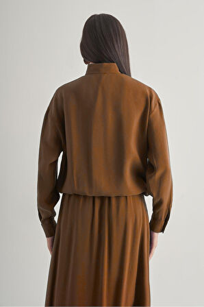 Taba Mizalle İp Büzgülü Torba Cepli Modal Karışımlı Camel Ceket