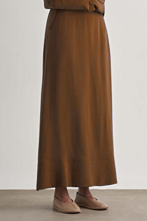 Taba Mizalle Modal Karışımlı Camel Maksi Evaze Etek