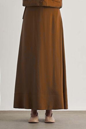 Taba Mizalle Modal Karışımlı Camel Maksi Evaze Etek